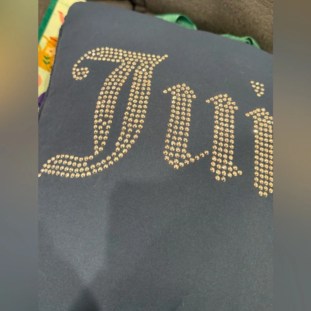 Juicy Couture Navy Blue Silver Rhinestone Logo Decorative Square Throw Pillow
